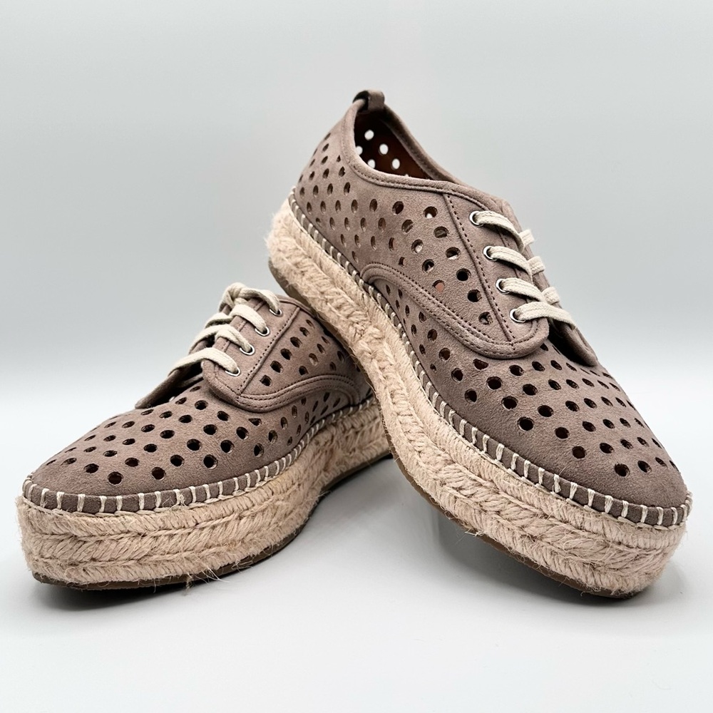 Tan Espadrilles with Perforated Design and Thick Rope Sole size 6.5